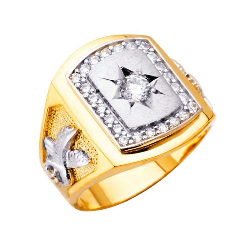 14K Solid Gold Round Cut Cz Men's Anniversary Ring