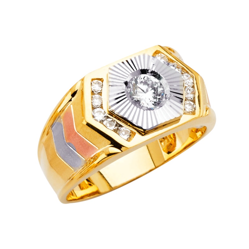 14K Solid Gold Red Round Cut Cz Men's Anniversary Ring