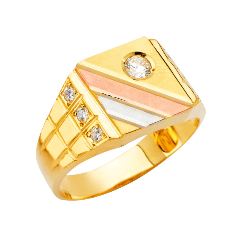 14K Solid Gold Cz Men's Fashion Anniversary Ring