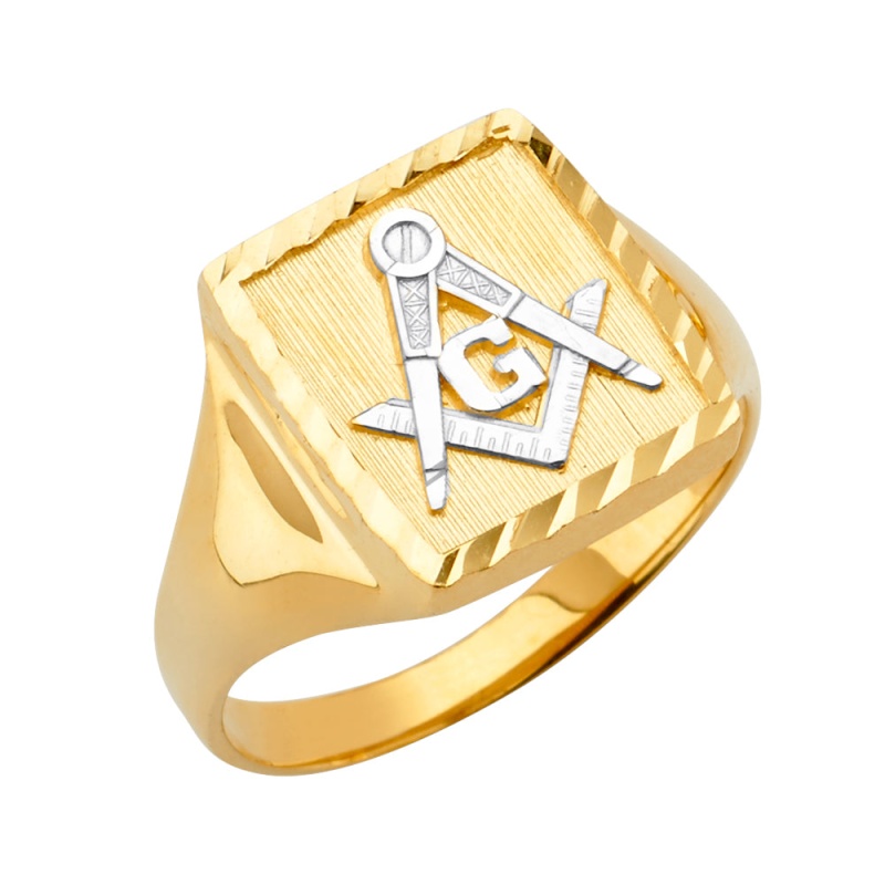 14K Solid Gold Freemasonry Or Masonic Symbol Men's Ring