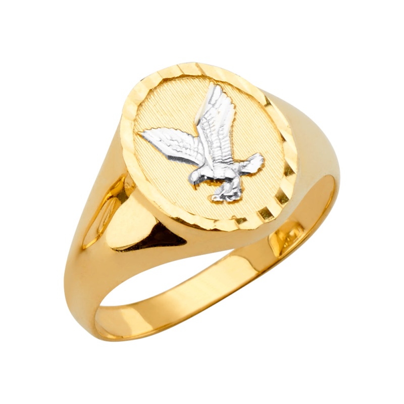 14K Solid Gold Round Cut Cz Symbol Of Power Eagle Men's Ring