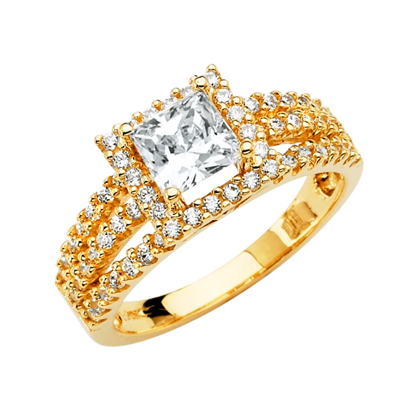 14K Solid Gold Princess Cut Cz Wedding Engagement Ring