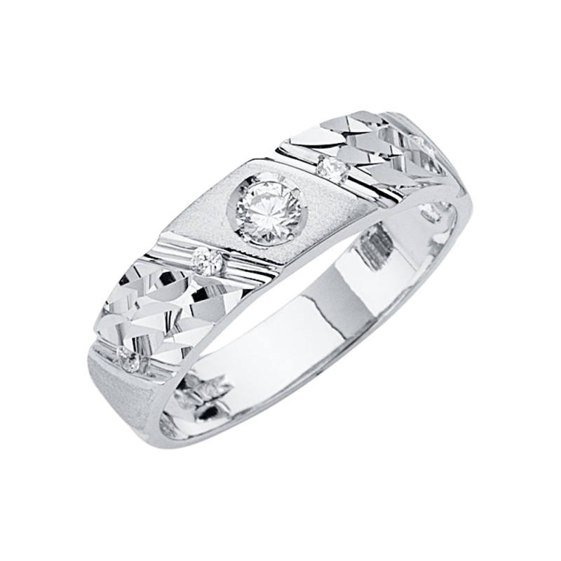 14K Solid Gold Cz Men's Traditional Wedding Band Ring