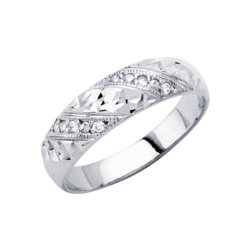 14K Solid Gold Cz Men's Traditional Wedding Band Ring
