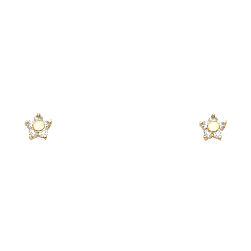 14K Gold Birthstone Cz Flower Stud Earrings