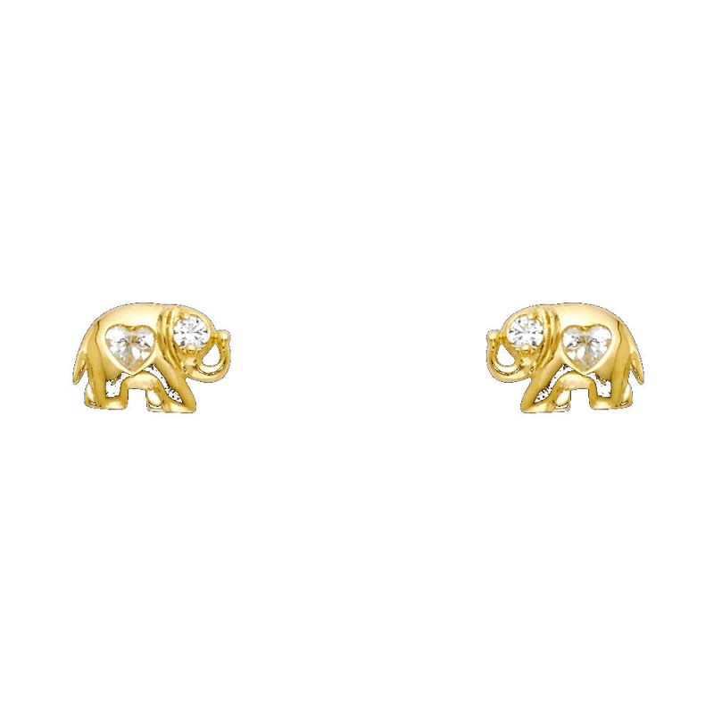 14K Gold Heart Cut Cz Elephant Stud Earrings