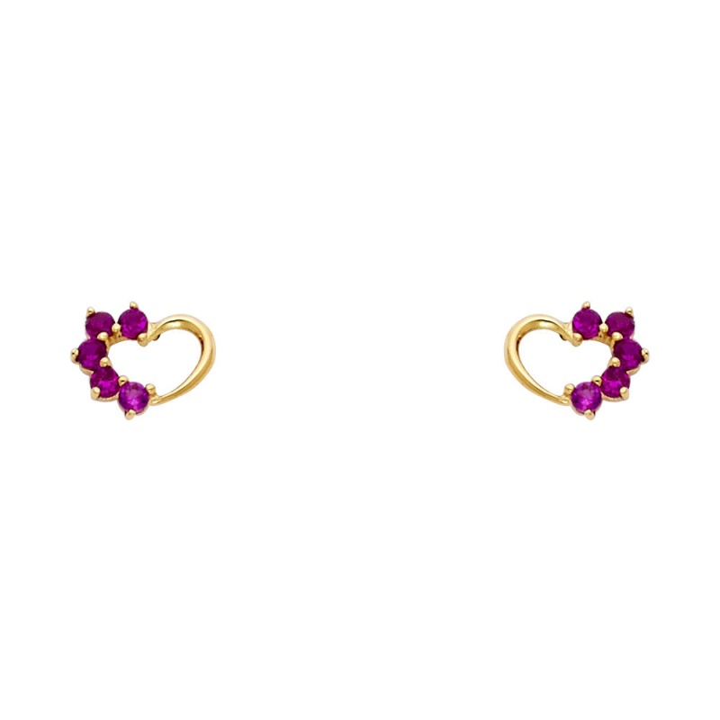 14K Gold Cz Heart Stud Earrings