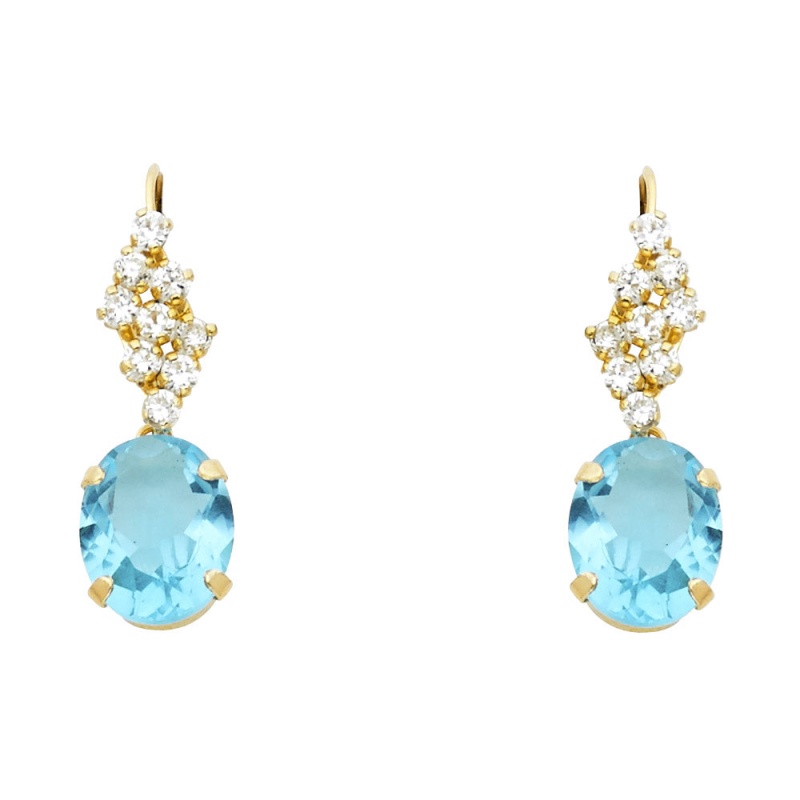 14K Gold Cz Oval Drop Hanging Earrings