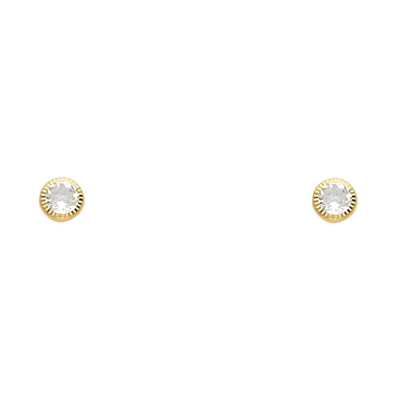14K Gold Cz Round Stud Earrings (4Mm) - 4