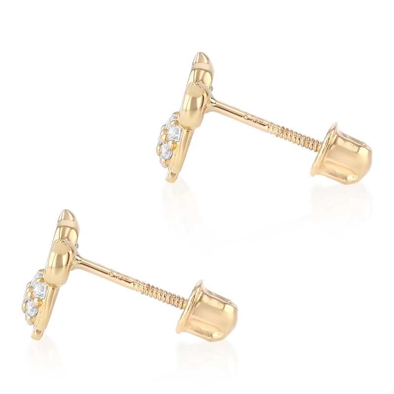 14K Gold Cz Beautiful Owl Lucky Charm Stud Earrings