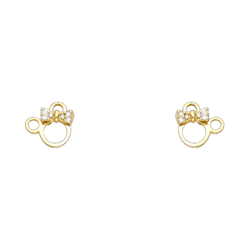 14K Gold Cz Cute Cat Kitten Stud Earrings