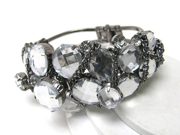 Architectural Facet Glass And Acrylic Stone Deco Geometric Design Bangle Bracelet