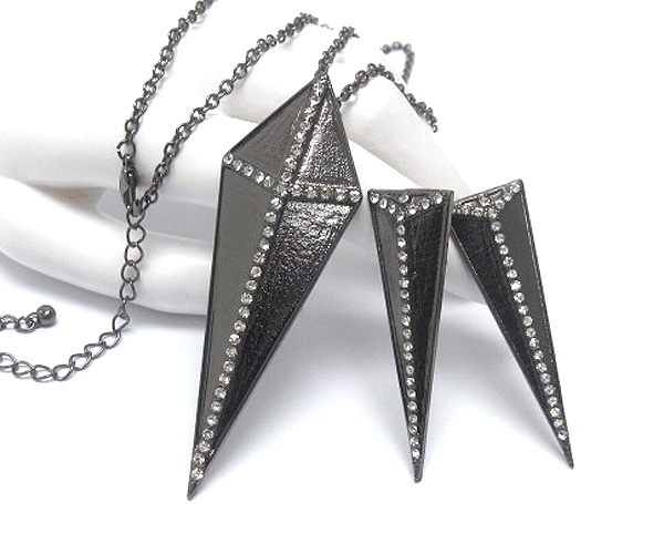 Crystal Deco Geometric Spike Long Necklace Earring Set
