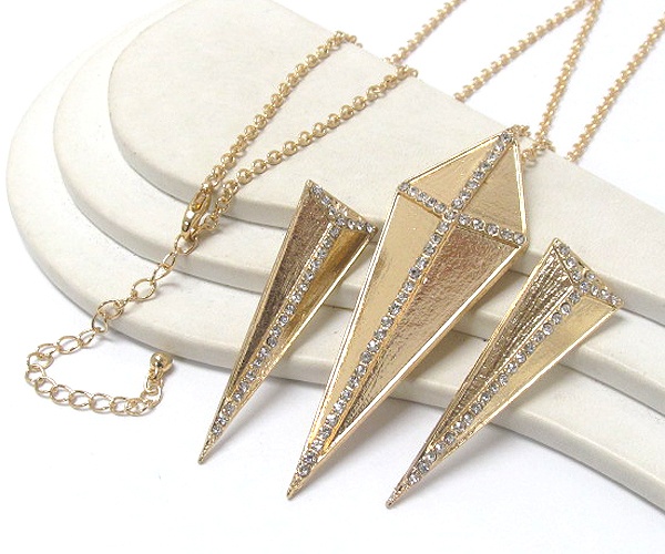 Crystal Deco Geometric Spike Long Necklace Earring Set