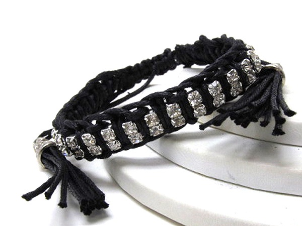 Two Crystal Line Patern And Braided Cord Stretch Bracelet