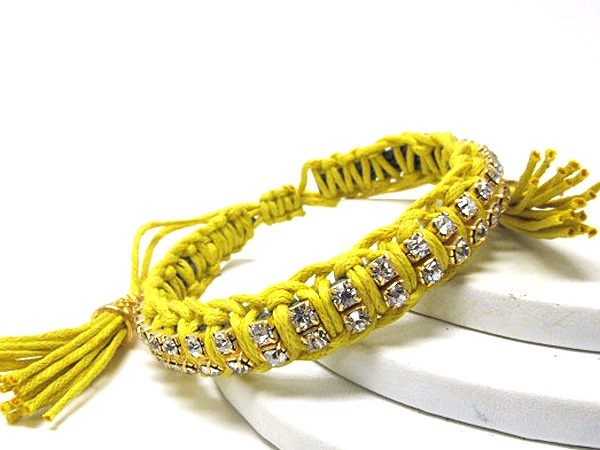 Two Crystal Line Patern And Braided Cord Stretch Bracelet