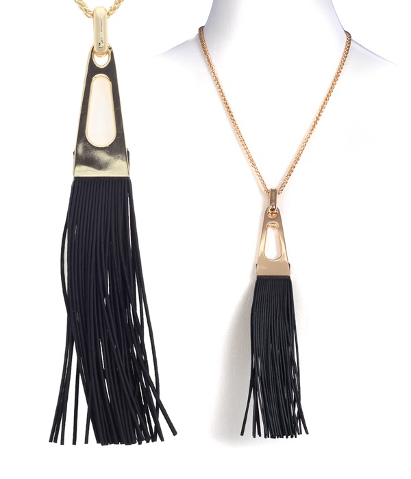 Long Leather Tassel Chain Necklace