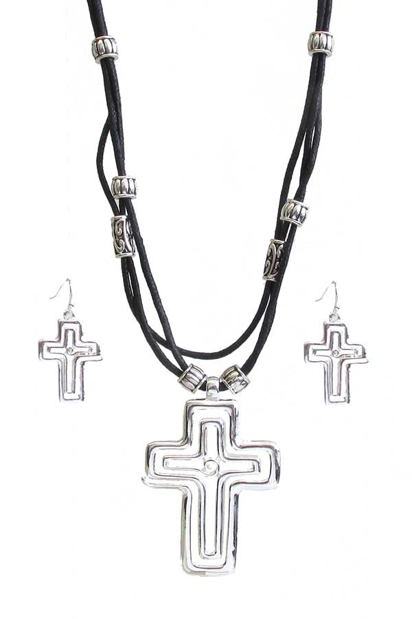 Swirl Cross Pendant And Multi Cord Chain Necklace Set