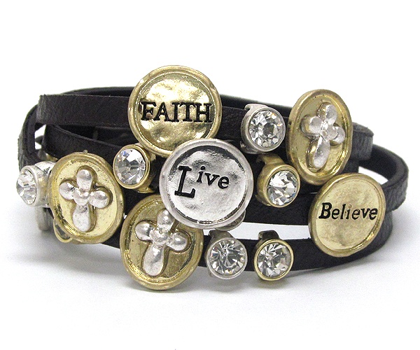 Crystal Deco Hope Dream Peace Theme Leatherette Wrap Bracelet