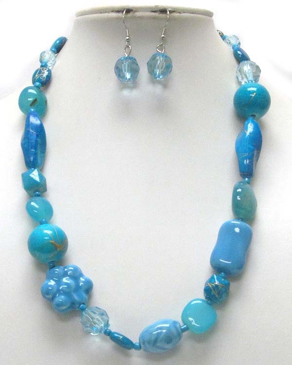 Mixed Ceramic Stone Link Necklae Earring Set