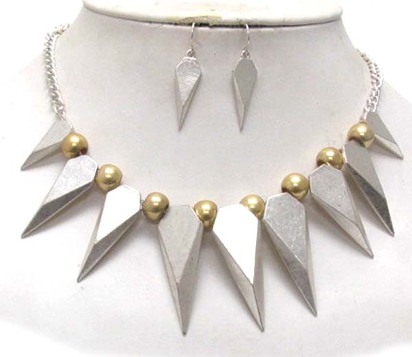 Multi Metal Spike And Ball Link Necklace Earring Set