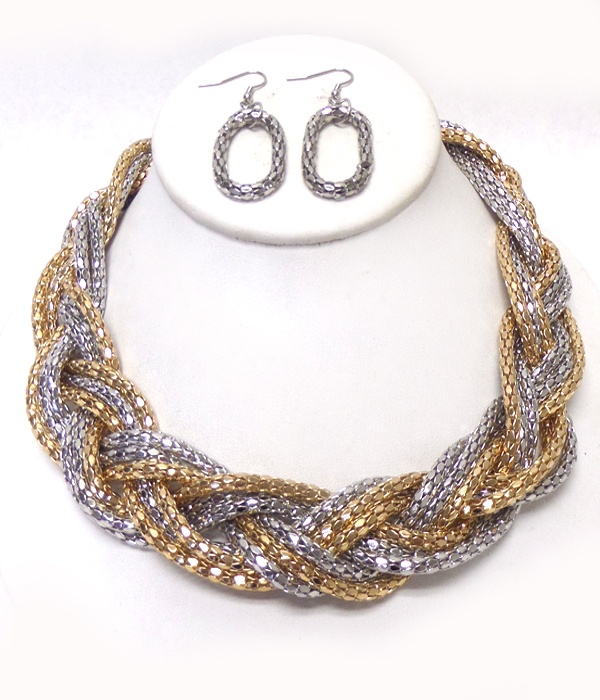 Multi Metals Braided Necklace Set