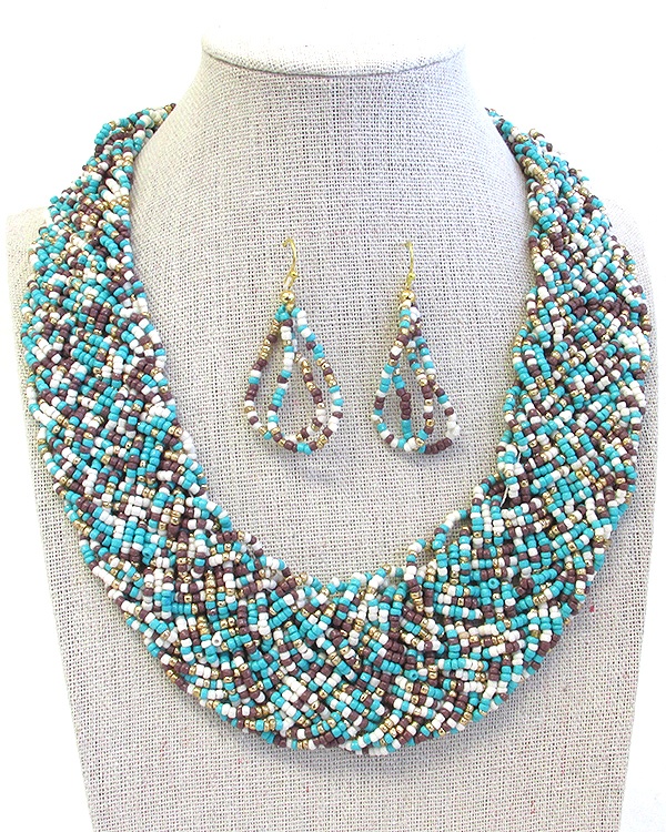 Handmade Multi Seedbead Chunky Choker Necklace Set
