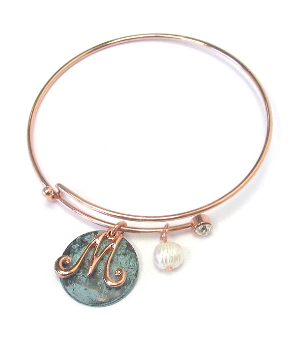 Patina Disk And Monogram Wire Bangle Bracelet - m