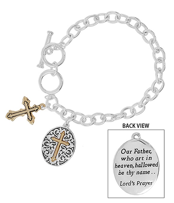 Religious Inspiration Cross Charm Toggle Bracelet - Lord Prayer