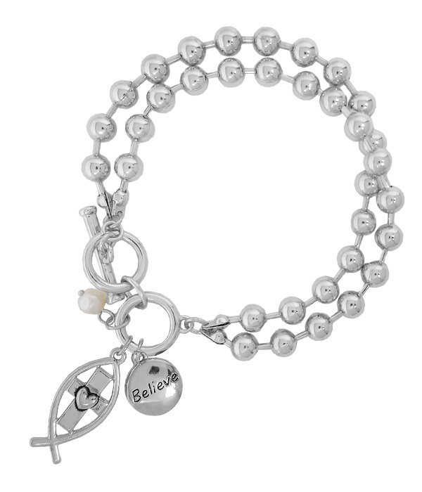 Religious Inspiration Double Ball Chain Toggle Bracelet - Believe