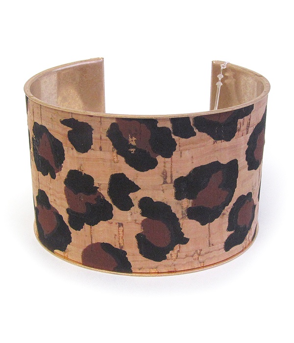 Animal Print Cork Skin Wide Bangle Bracelet
