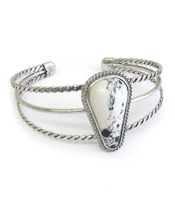Semi Precious Stone Wire Bangle Bracelet - Teardrop