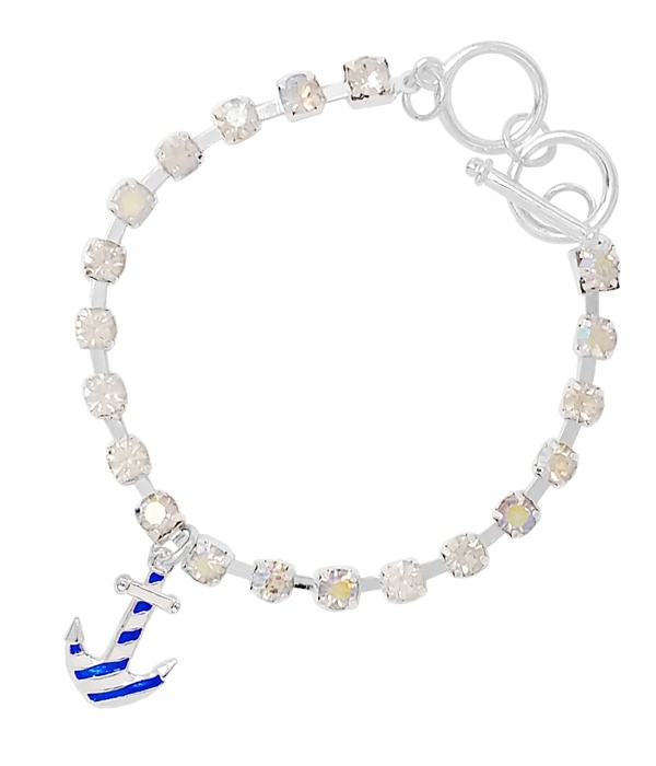 Sealife Theme Epoxy Charm And Crystal Toggle Bracelet - Anchor