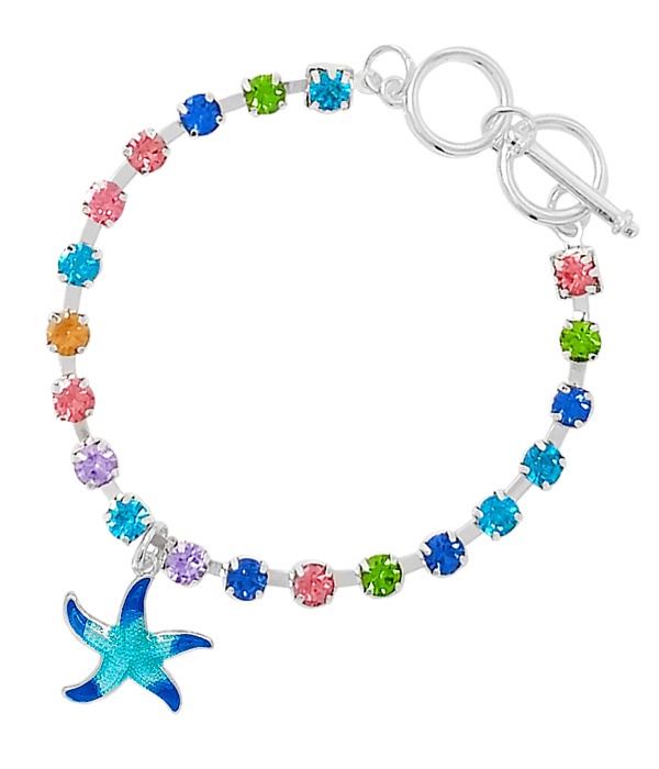 Sealife Theme Epoxy Charm And Crystal Toggle Bracelet - Starfish