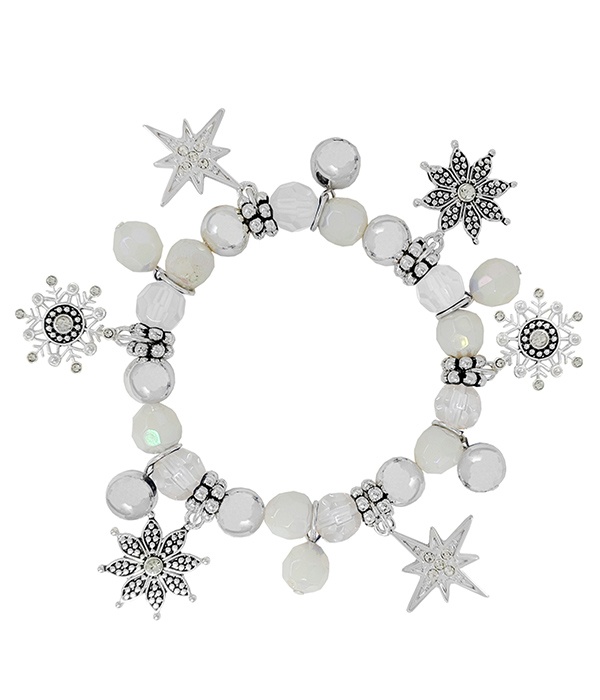 Christmas Theme Charm Stretch Bracelet - Snowflake