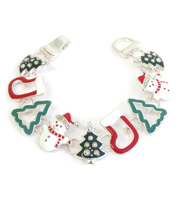 Christmas Theme Magnetic Bracelet - Snowman And Tree