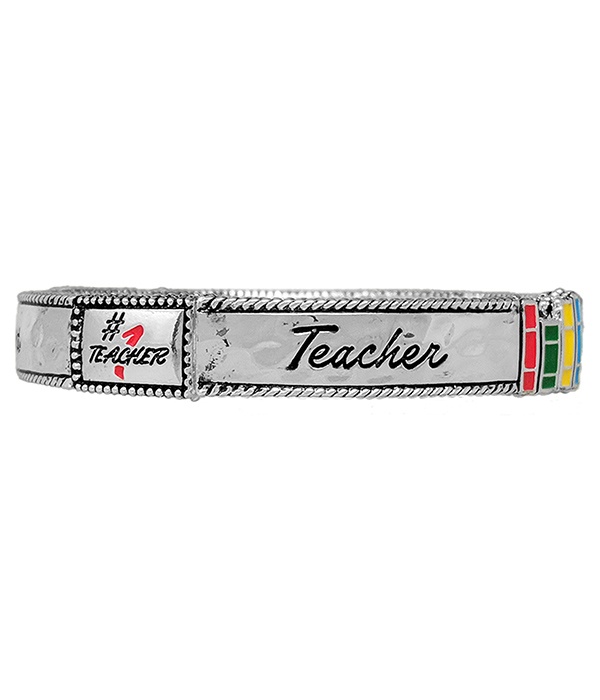 Teacher Theme Stretch Bracelet - The Best Teacher Ever