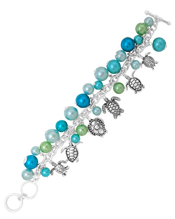 Sealife Theme Multi Pearl Toggle Bracelet - Turtle
