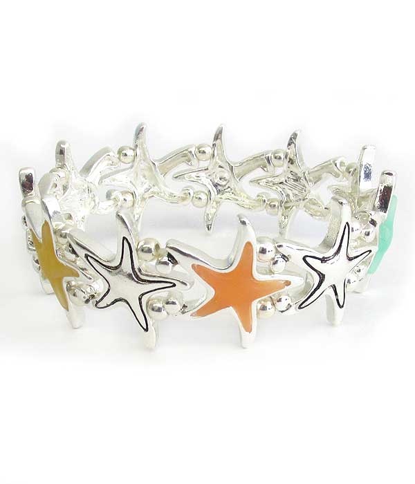 Sealife Theme Seaglass Stretch Bracelet - Starfish Sea Glass