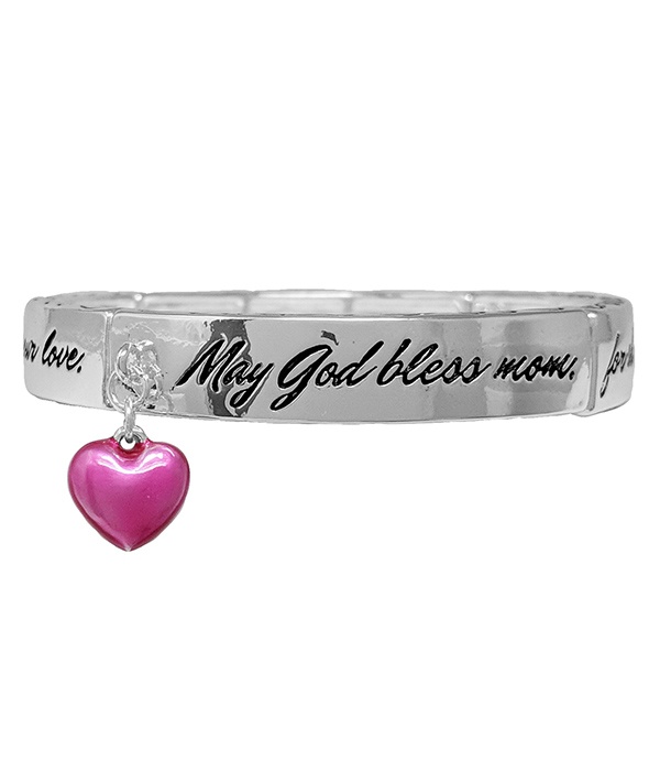 Mother Theme 3D Charm Stretch Bracelet - May God Bless Mom