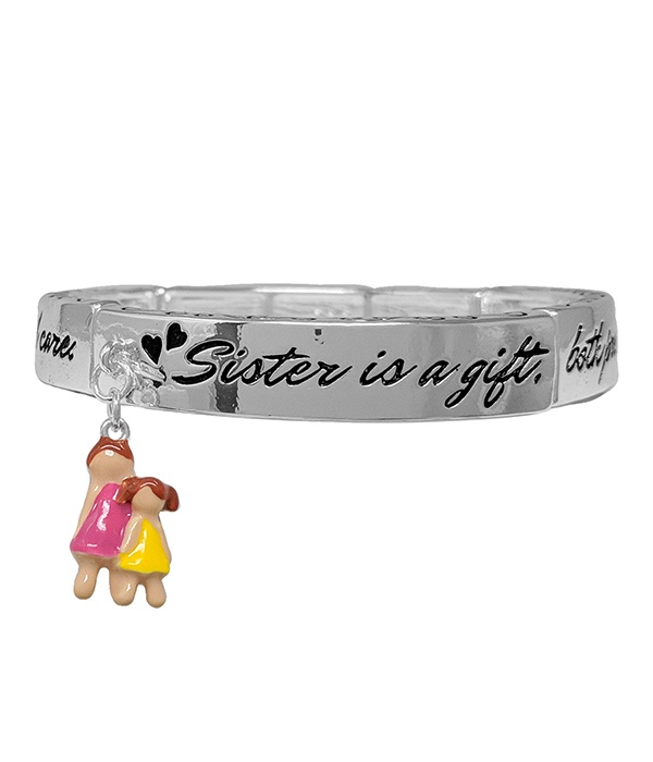 Sister Theme 3D Charm Stretch Bracelet - Sister Is A Gift