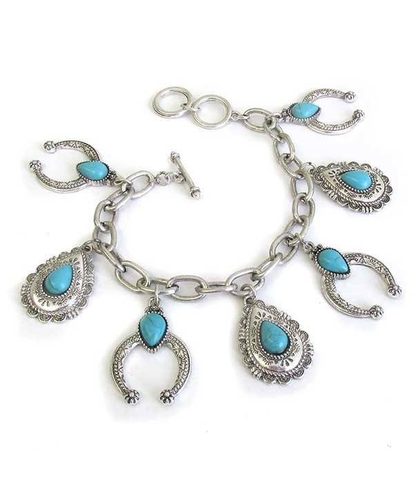Western Theme Multi Charm Toggle Bracelet - Conch