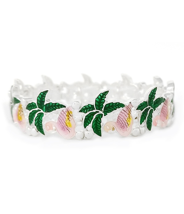 Tropical Theme Multi Epoxy Flamingo And Palm Tree Stretch Bracelet