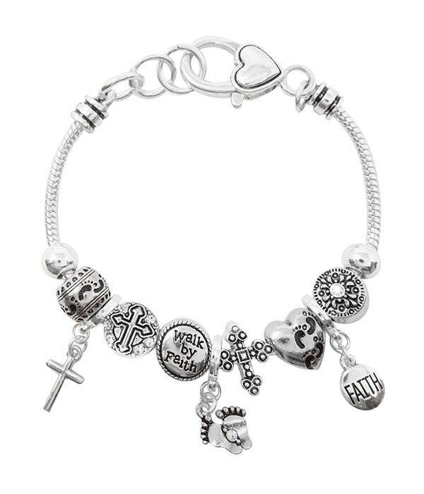 Euro Style Religious Inspiration Multi Charm Bracelet - Walk By Faith