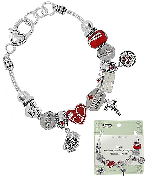 Euro Style Multi Bead And Charm Bracelet - Nurse