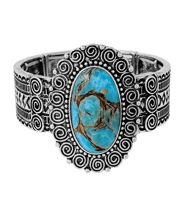 Western Theme Turquoise And Swirl Stretch Bracelet