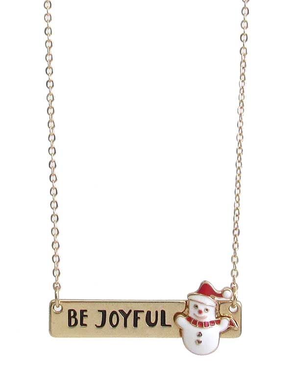 Christmas Theme Snowman Pendant Necklace - Be Joyful