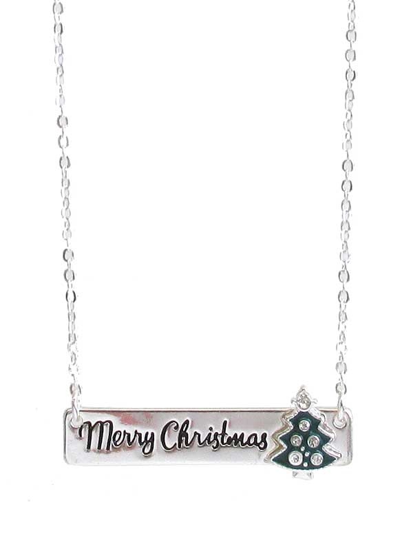 Christmas Theme Tree Pendant Necklace - Merry Christmas