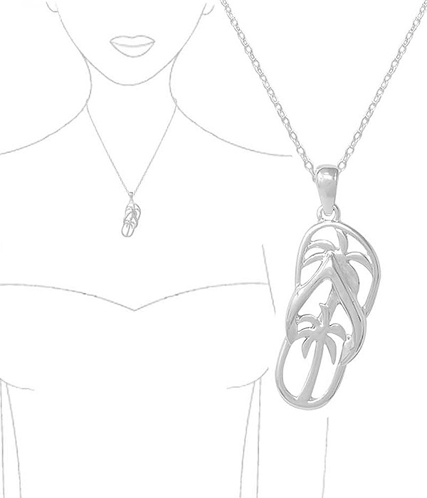 Tropical Theme Pendant Necklace - Flipflop Palm Tree