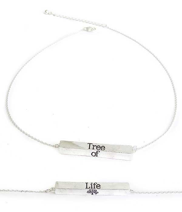 Religious Inspiration Message Bar Pendant Necklace - Tree Of Life